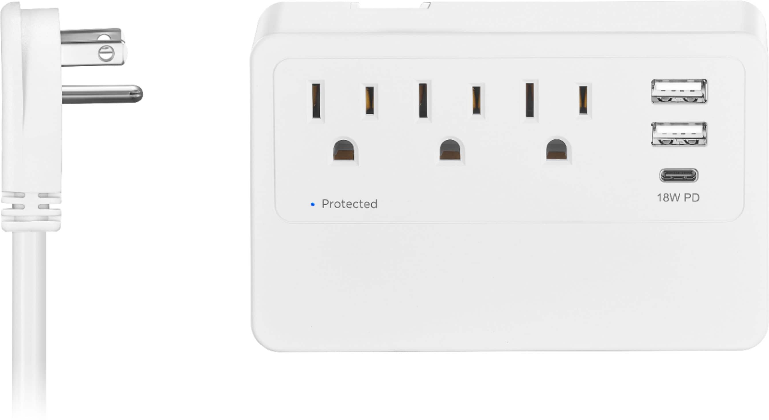 Alt View 11. Insignia™ - 3 Outlet/3 USB Desktop Power Tap 900 Joules Surge Protector - White.