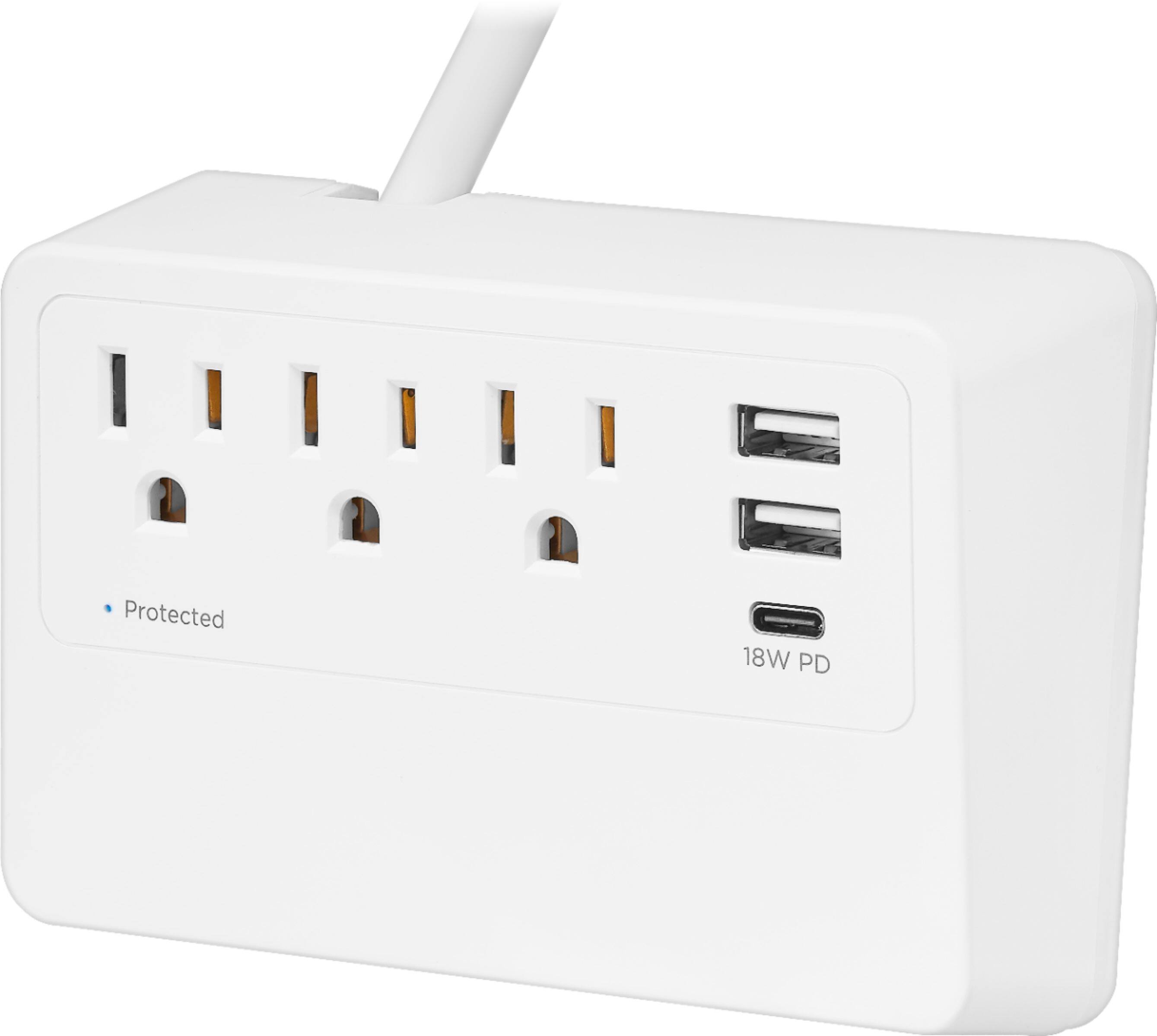 Alt View 12. Insignia™ - 3 Outlet/3 USB Desktop Power Tap 900 Joules Surge Protector - White.