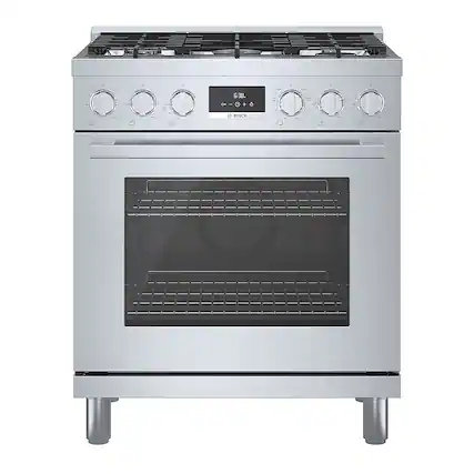 Front. Bosch - 800 Series 3.9 cu. ft. Freestanding Dual Fuel Convection Range with 5 Dual Flame Ring Burners - Stainless steel.