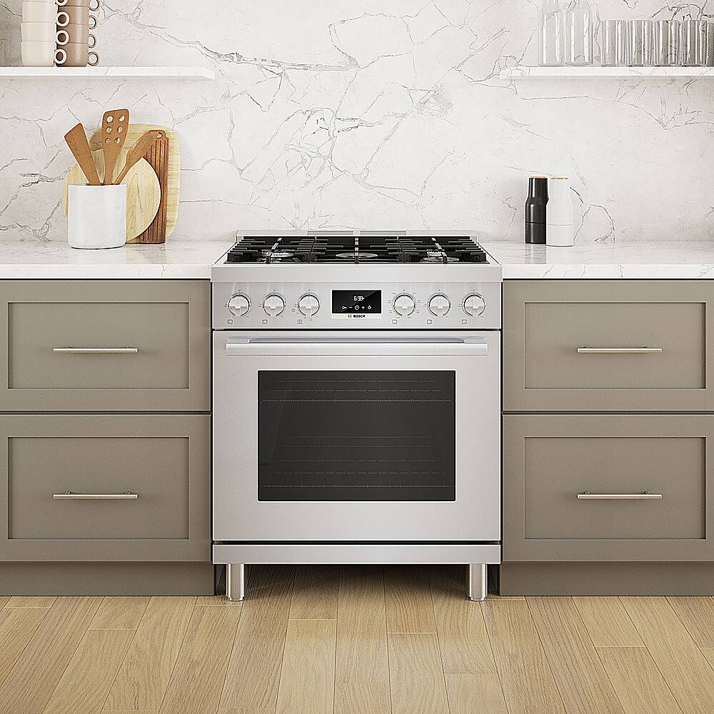 Alt View 22. Bosch - 800 Series 3.9 cu. ft. Freestanding Dual Fuel Convection Range with 5 Dual Flame Ring Burners - Stainless steel.