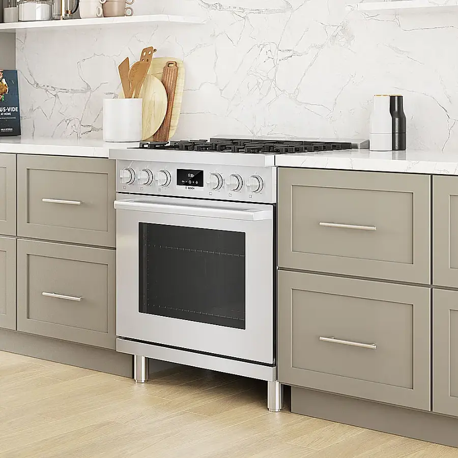 Alt View 23. Bosch - 800 Series 3.9 cu. ft. Freestanding Dual Fuel Convection Range with 5 Dual Flame Ring Burners - Stainless steel.