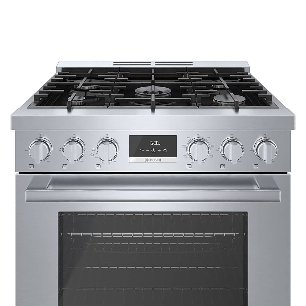 Alt View 18. Bosch - 800 Series 3.9 cu. ft. Freestanding Dual Fuel Convection Range with 5 Dual Flame Ring Burners - Stainless steel.