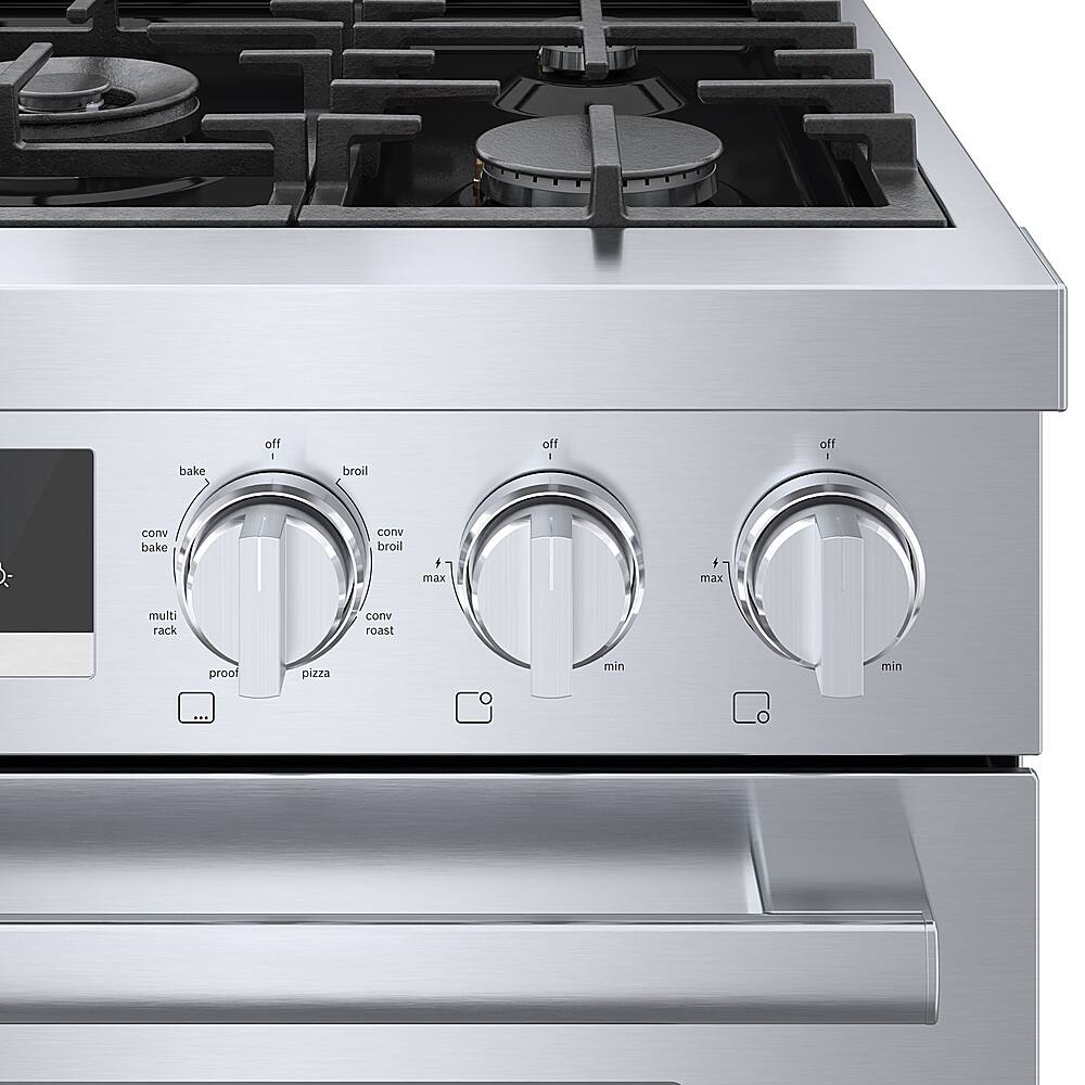 Alt View 19. Bosch - 800 Series 3.9 cu. ft. Freestanding Dual Fuel Convection Range with 5 Dual Flame Ring Burners - Stainless steel.