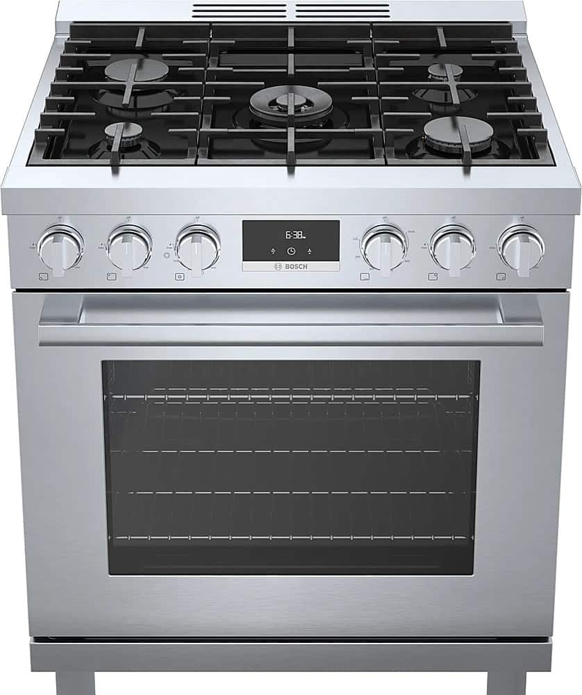Alt View 15. Bosch - 800 Series 3.9 cu. ft. Freestanding Dual Fuel Convection Range with 5 Dual Flame Ring Burners - Stainless steel.