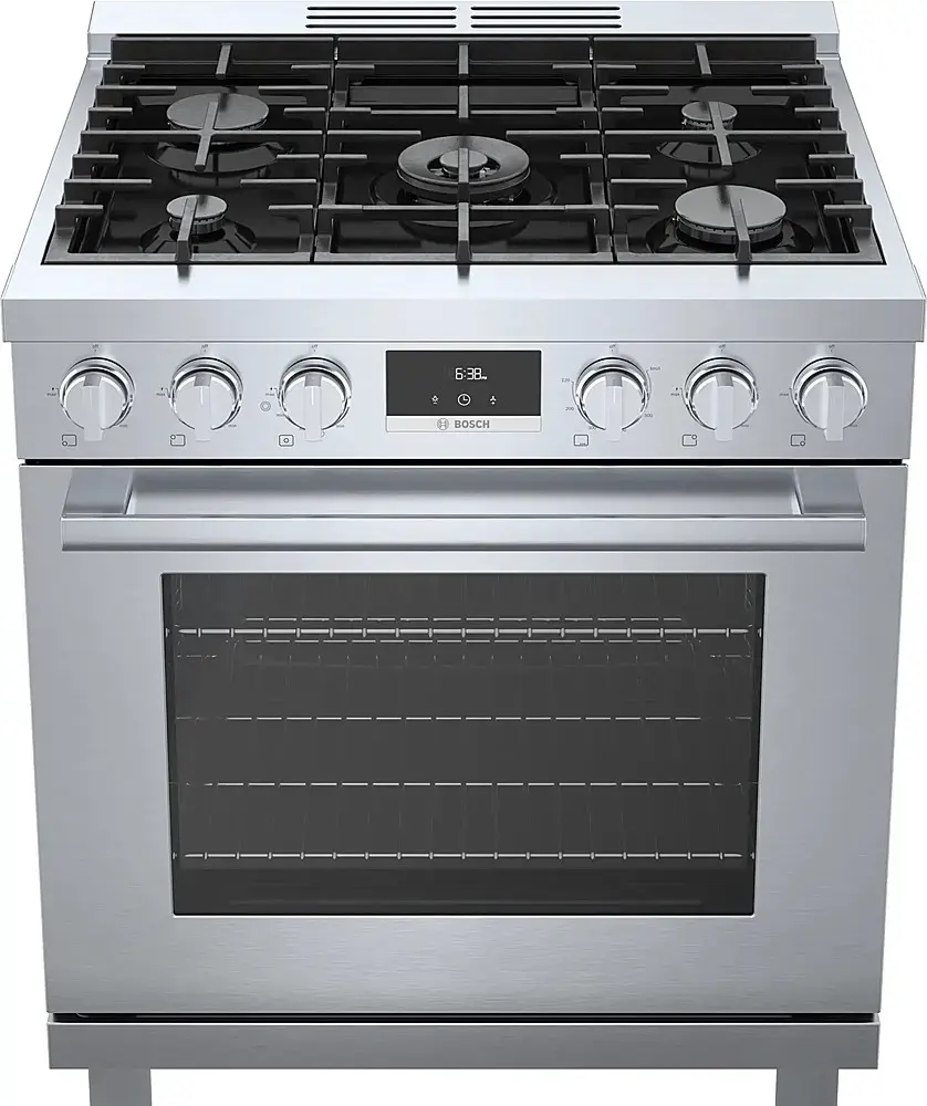 Alt View 15. Bosch - 800 Series 3.9 cu. ft. Freestanding Dual Fuel Convection Range with 5 Dual Flame Ring Burners - Stainless steel.