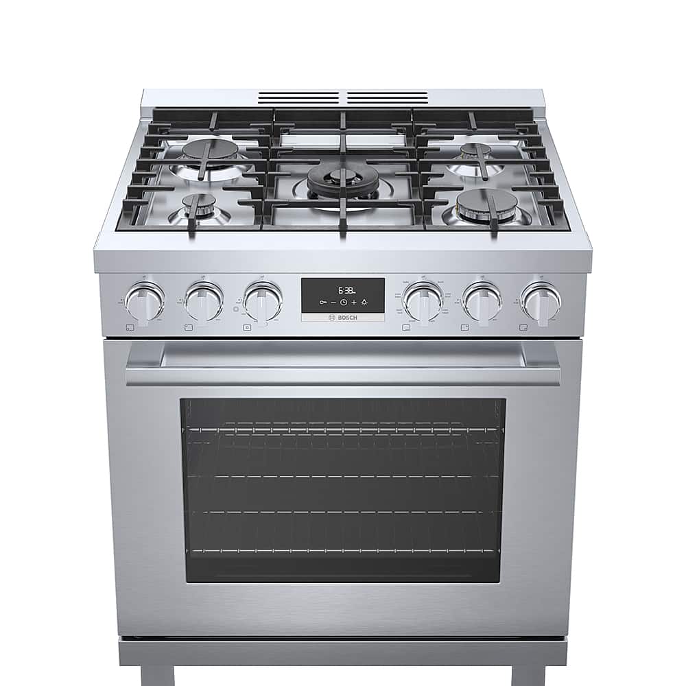 Alt View 14. Bosch - 800 Series 3.9 cu. ft. Freestanding Dual Fuel Convection Range with 5 Dual Flame Ring Burners - Stainless steel.