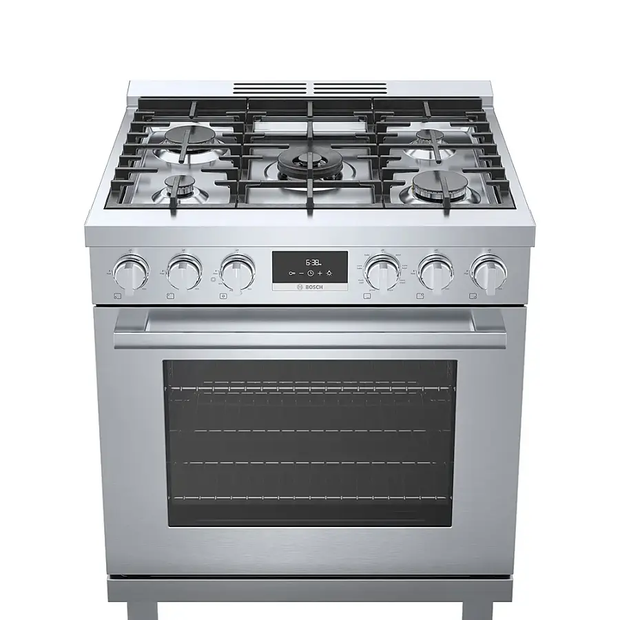 Alt View 14. Bosch - 800 Series 3.9 cu. ft. Freestanding Dual Fuel Convection Range with 5 Dual Flame Ring Burners - Stainless steel.