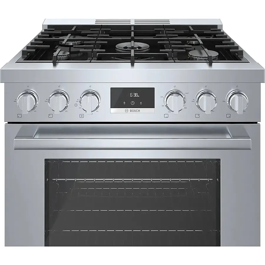 Alt View 16. Bosch - 800 Series 3.9 cu. ft. Freestanding Dual Fuel Convection Range with 5 Dual Flame Ring Burners - Stainless steel.