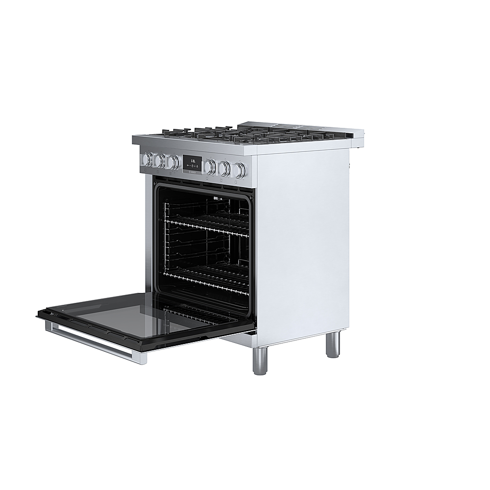 Left View: Bosch - 800 Series 3.9 cu. ft. Freestanding Dual Fuel Convection Range with 5 Dual Flame Ring Burners - Stainless Steel