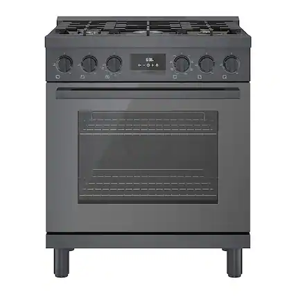 Front. Bosch - 800 Series 3.9 cu. ft. Freestanding Dual Fuel Convection Range with 5 Dual Flame Ring Burners - Black stainless steel.