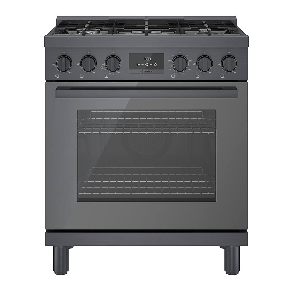 Front. Bosch - 800 Series 3.9 cu. ft. Freestanding Dual Fuel Convection Range with 5 Dual Flame Ring Burners - Black stainless steel.