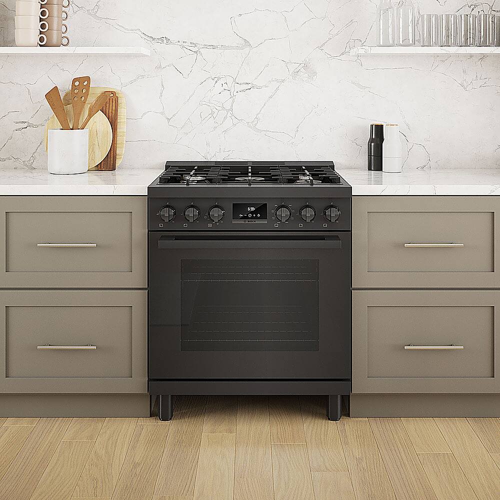 Alt View 22. Bosch - 800 Series 3.9 cu. ft. Freestanding Dual Fuel Convection Range with 5 Dual Flame Ring Burners - Black stainless steel.