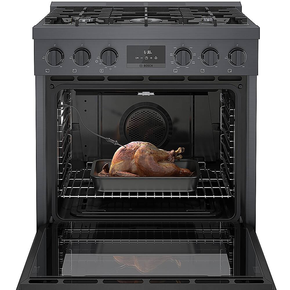 Alt View 12. Bosch - 800 Series 3.9 cu. ft. Freestanding Dual Fuel Convection Range with 5 Dual Flame Ring Burners - Black stainless steel.