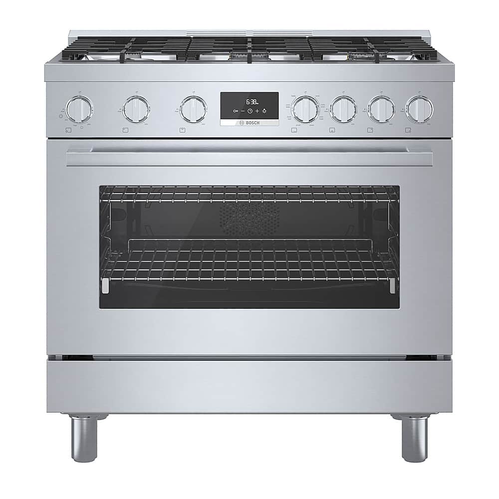 Front. Bosch - 800 Series 3.7 cu. ft. Freestanding Dual Fuel Convection Range with 6 Dual Flame Ring Burners - Stainless steel.