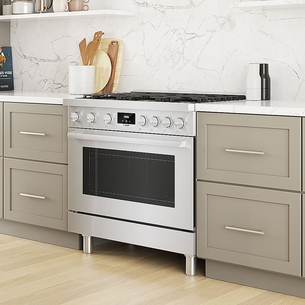 Alt View 20. Bosch - 800 Series 3.7 cu. ft. Freestanding Dual Fuel Convection Range with 6 Dual Flame Ring Burners - Stainless steel.