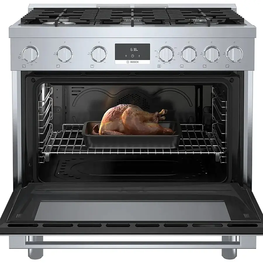 Alt View 15. Bosch - 800 Series 3.7 cu. ft. Freestanding Dual Fuel Convection Range with 6 Dual Flame Ring Burners - Stainless steel.