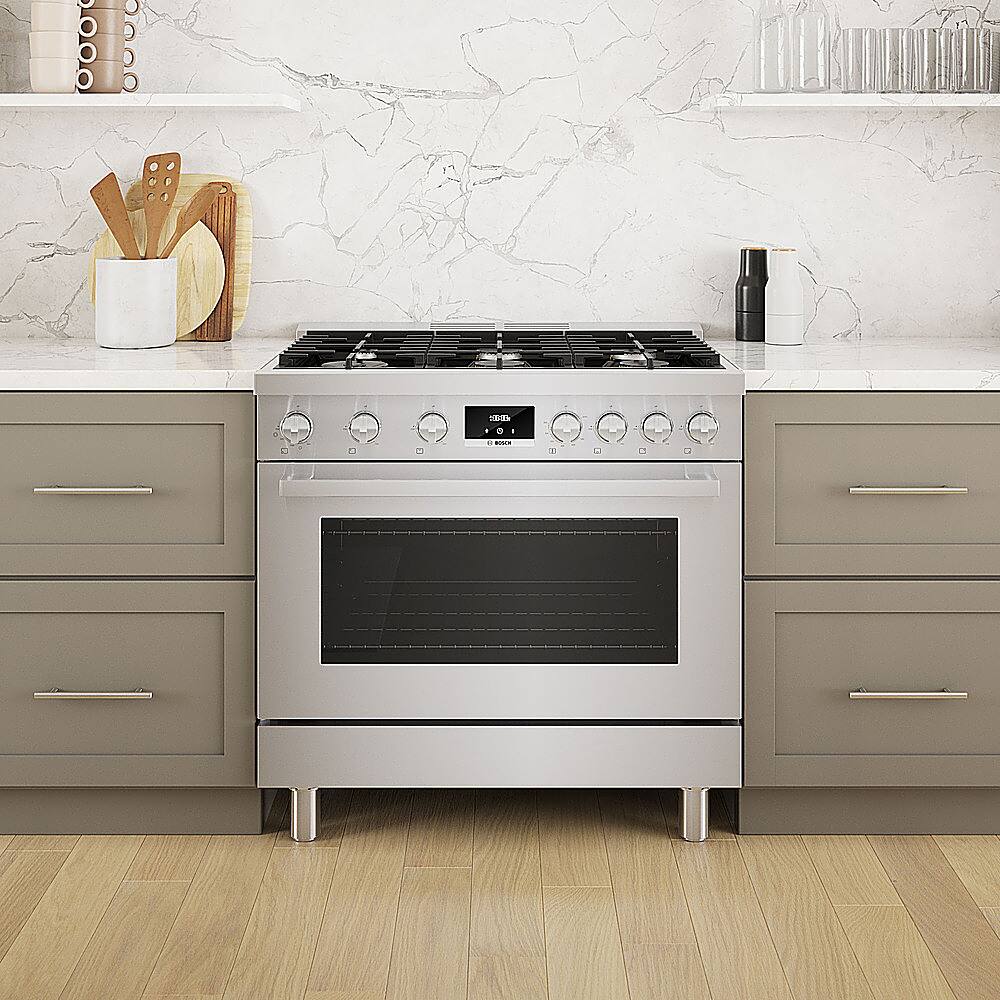 Alt View 18. Bosch - 800 Series 3.7 cu. ft. Freestanding Dual Fuel Convection Range with 6 Dual Flame Ring Burners - Stainless steel.