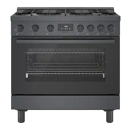 Front. Bosch - 800 Series 3.7 cu. ft. Freestanding Dual Fuel Convection Range with 6 Dual Flame Ring Burners - Black stainless steel.