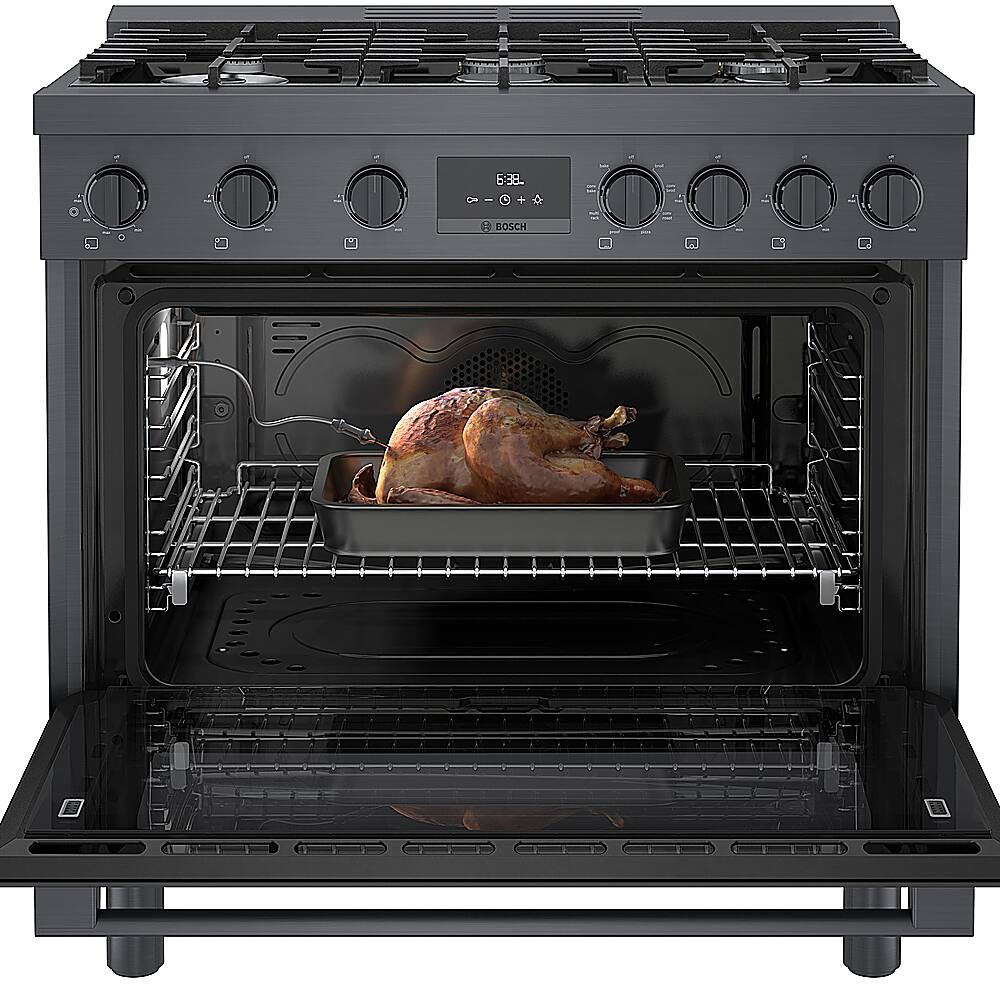 Alt View 12. Bosch - 800 Series 3.7 cu. ft. Freestanding Dual Fuel Convection Range with 6 Dual Flame Ring Burners - Black stainless steel.