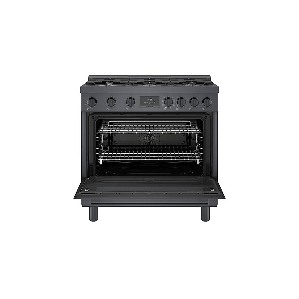 Alt View 2. Bosch - 800 Series 3.7 cu. ft. Freestanding Dual Fuel Convection Range with 6 Dual Flame Ring Burners - Black stainless steel.