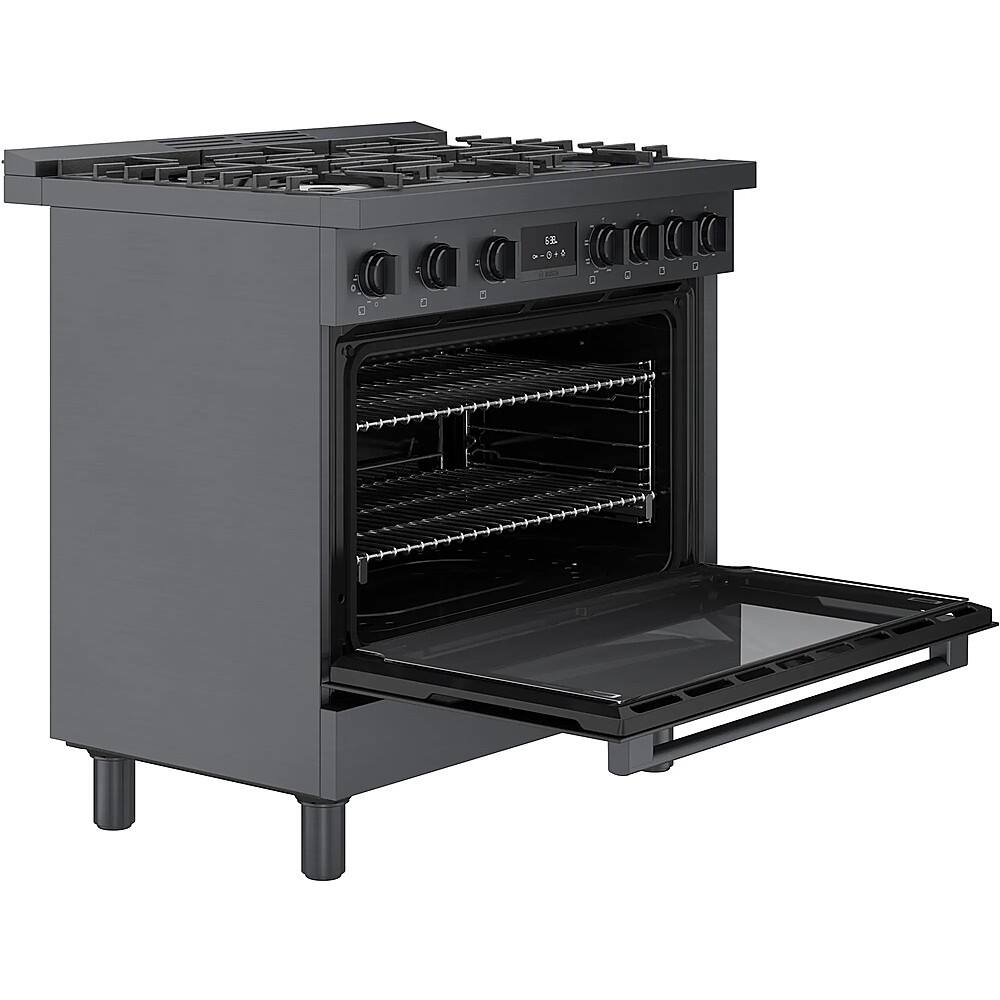Alt View 13. Bosch - 800 Series 3.7 cu. ft. Freestanding Dual Fuel Convection Range with 6 Dual Flame Ring Burners - Black stainless steel.