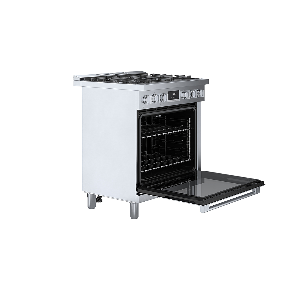 Angle View: Bosch - 800 Series 3.7 cu. ft. Freestanding Gas Convection Range with 5 Dual Flame Ring Burners - Stainless steel