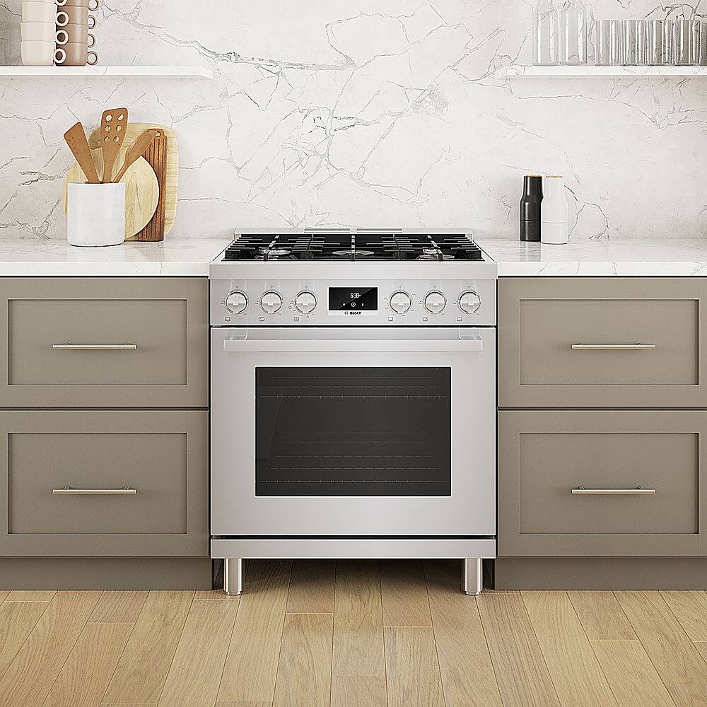 Alt View 21. Bosch - 800 Series 3.7 Cu. Ft. Freestanding Gas Convection Range with 5 Dual Flame Ring Burners - Stainless steel.