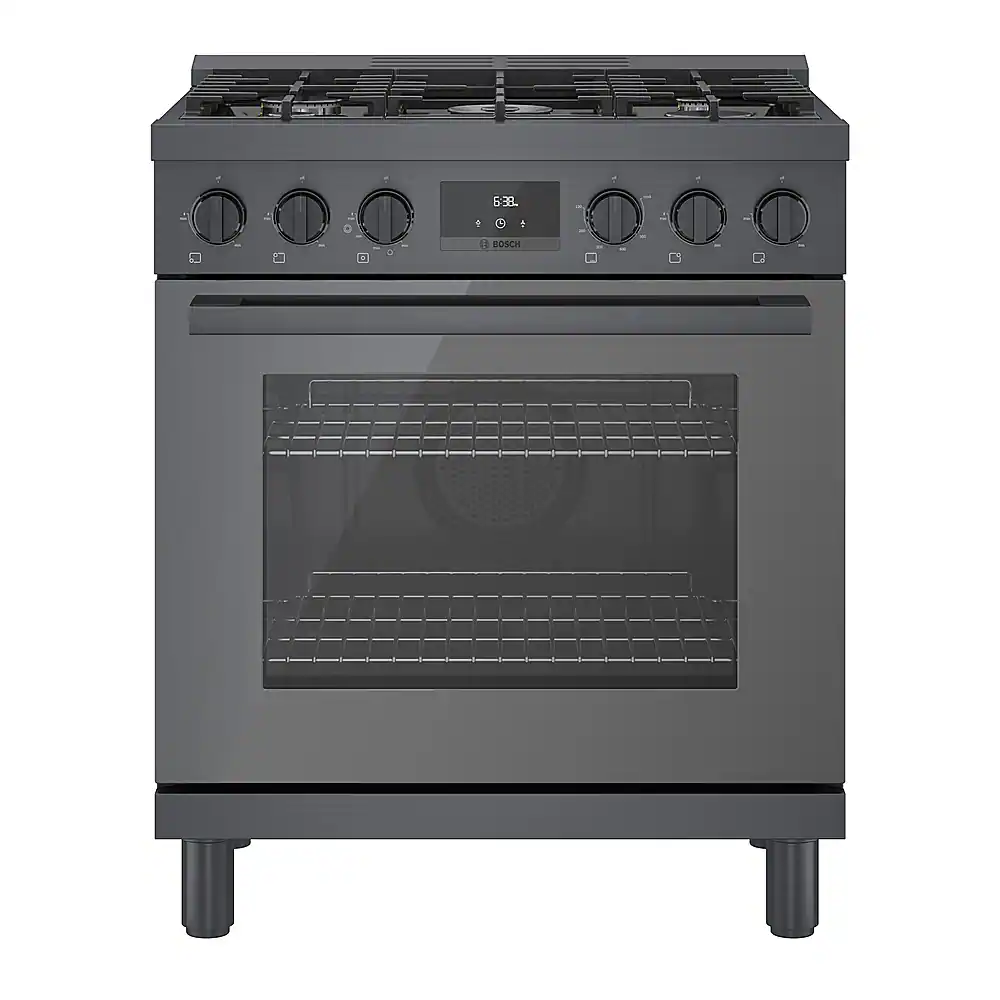 Front. Bosch - 800 Series 3.7 Cu. Ft. Freestanding Gas Convection Range with 5 Dual Flame Ring Burners - Black stainless steel.