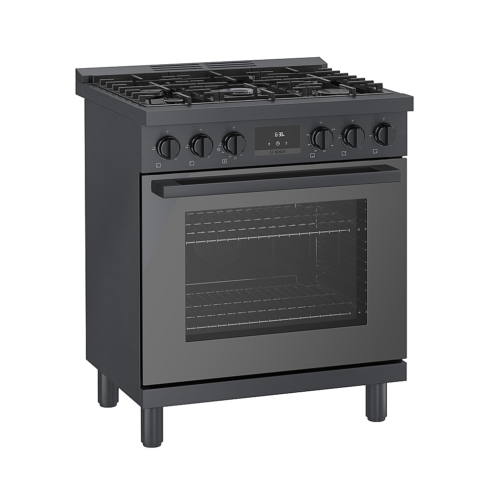 Angle View: Bosch - 800 Series 3.7 cu. ft. Freestanding Gas Convection Range with 5 Dual Flame Ring Burners - Black stainless steel