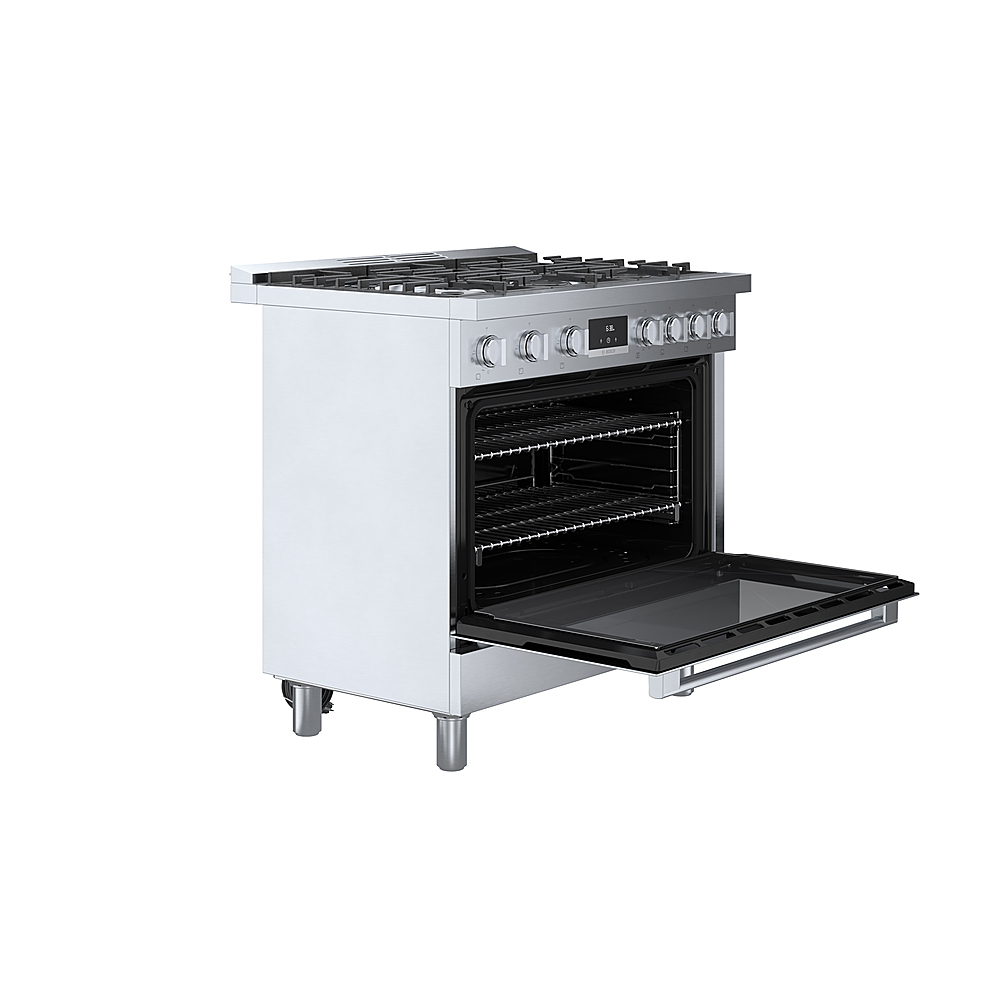 Angle View: Bosch - 800 Series 3.5 cu. ft. Freestanding Gas Convection Range with 6 Dual Flame Ring Burners - Stainless steel