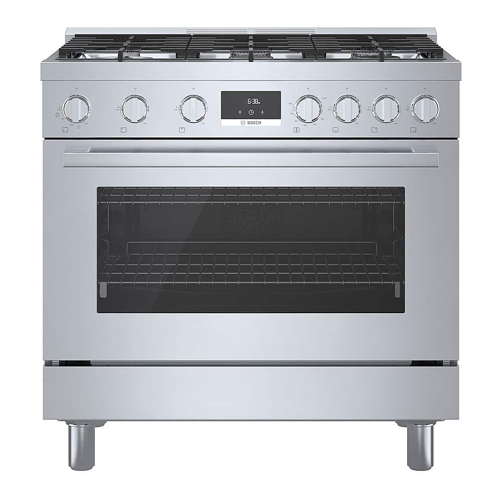 Front. Bosch - 800 Series 3.5 Cu. Ft. Freestanding Gas Convection Range with 6 Dual Flame Ring Burners - Stainless steel.