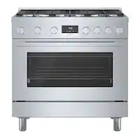 Bosch - 800 Series 3.5 Cu. Ft. Freestanding Gas Convection Range with Self Cleaning and 6 Dual Flame Ring Burners - Stainless Steel - Front_Zoom