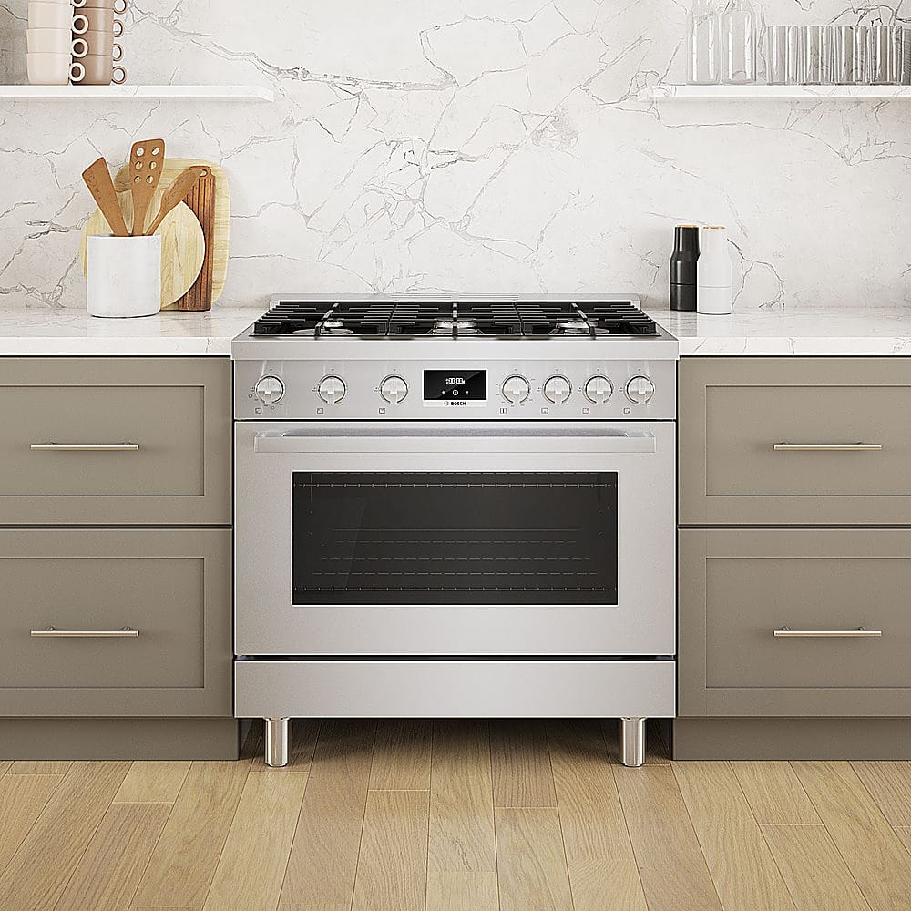 Alt View 21. Bosch - 800 Series 3.5 Cu. Ft. Freestanding Gas Convection Range with 6 Dual Flame Ring Burners - Stainless steel.