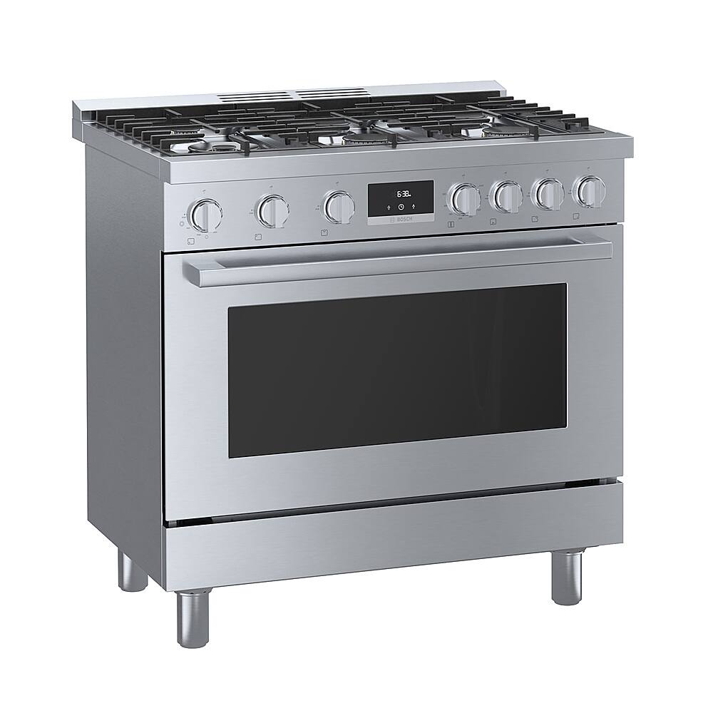 Angle. Bosch - 800 Series 3.5 Cu. Ft. Freestanding Gas Convection Range with 6 Dual Flame Ring Burners - Stainless steel.
