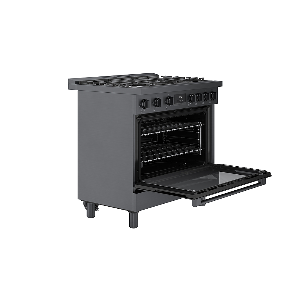 Angle View: GE - 5.6 Cu. Ft. Slide-In Gas Convection Range with Self-Steam Cleaning, Built-In Wi-Fi, and No-Preheat Air Fry - Black slate