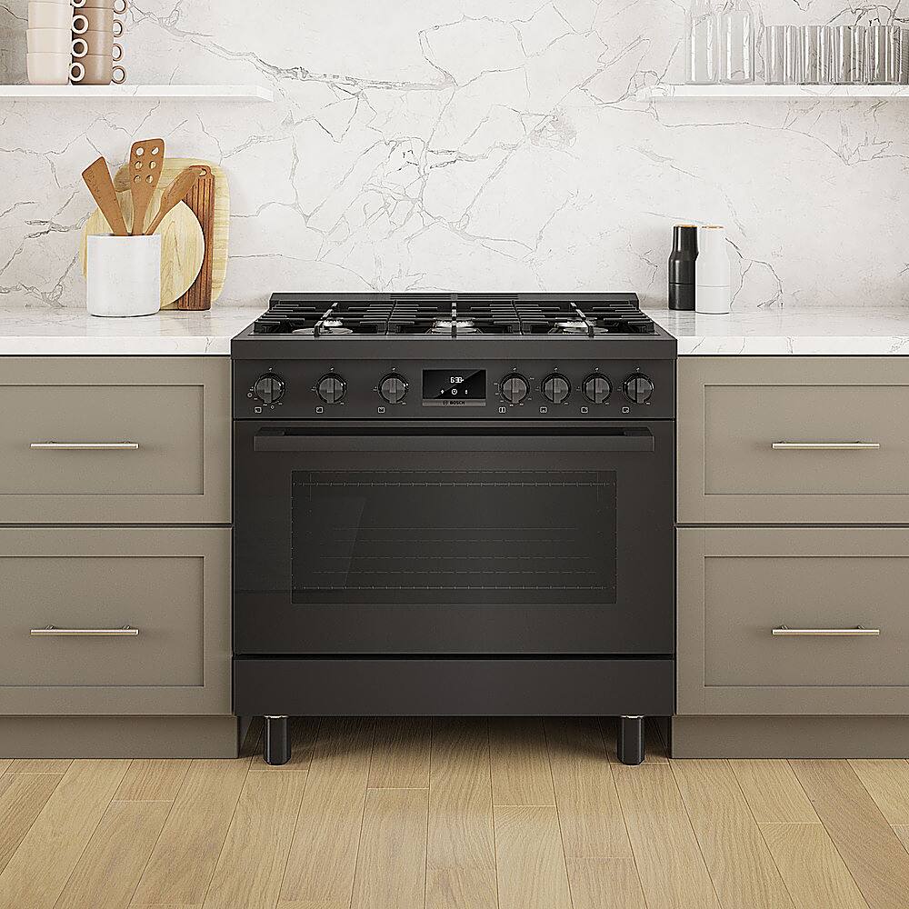 Alt View 22. Bosch - 800 Series 3.5 Cu. Ft. Freestanding Gas Convection Range with 6 Dual Flame Ring Burners - Black stainless steel.