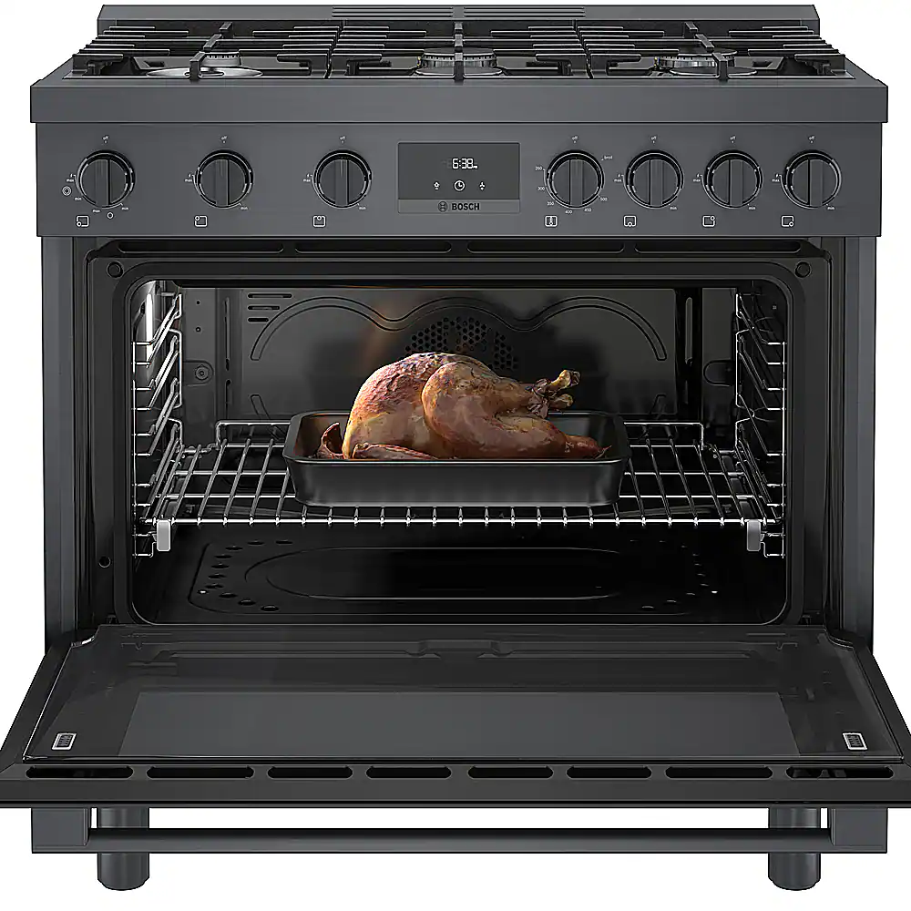Alt View 19. Bosch - 800 Series 3.5 Cu. Ft. Freestanding Gas Convection Range with 6 Dual Flame Ring Burners - Black stainless steel.