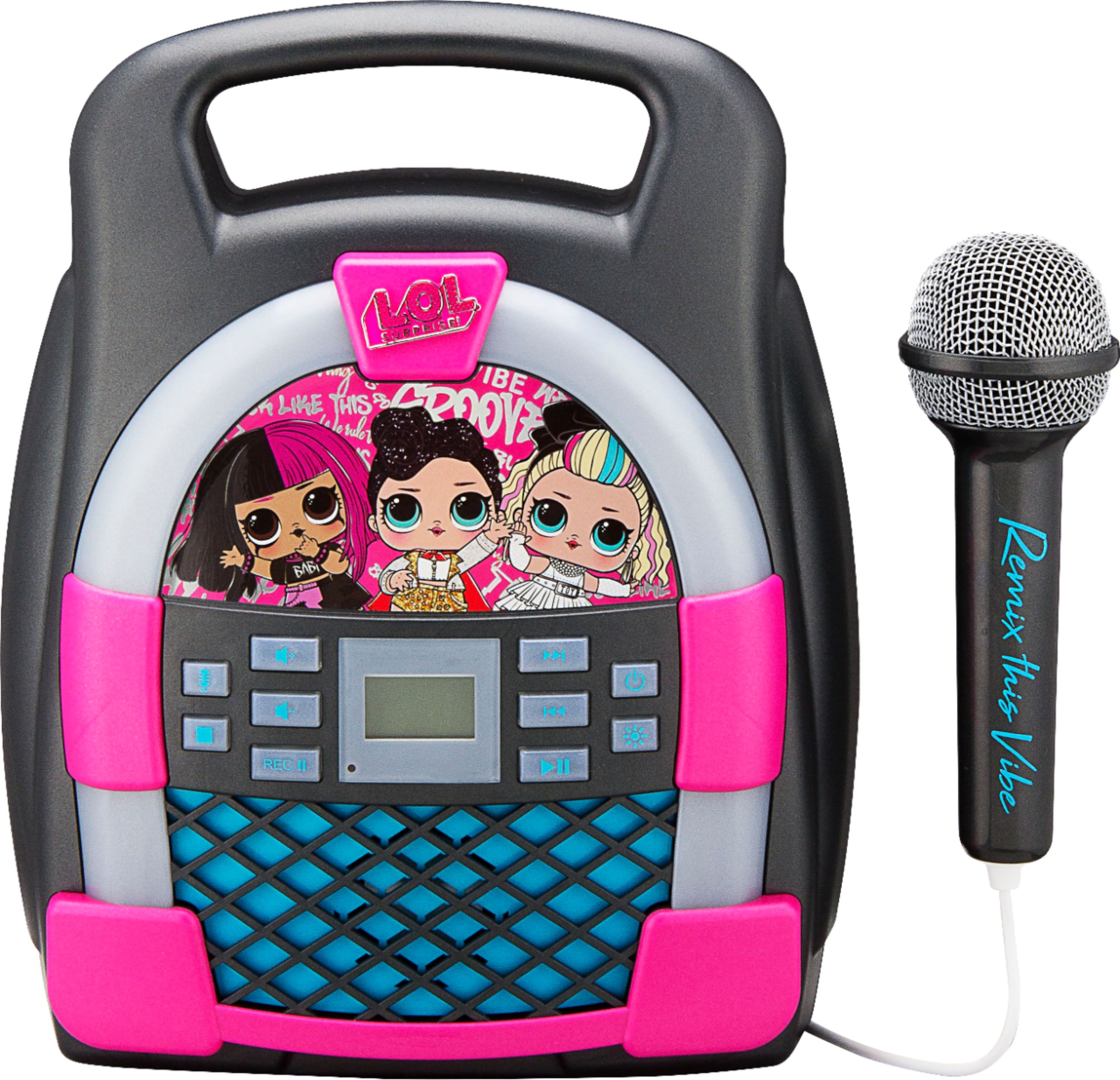 Working Mic Connects MP3 Player Audio Device w// Play Buttons Built in Music Kids Toys Portable Karaoke Machine LED Flashing Lights KIDdesigns LOL SURPRISE Sing Along Karaoke BoomBox for Kids