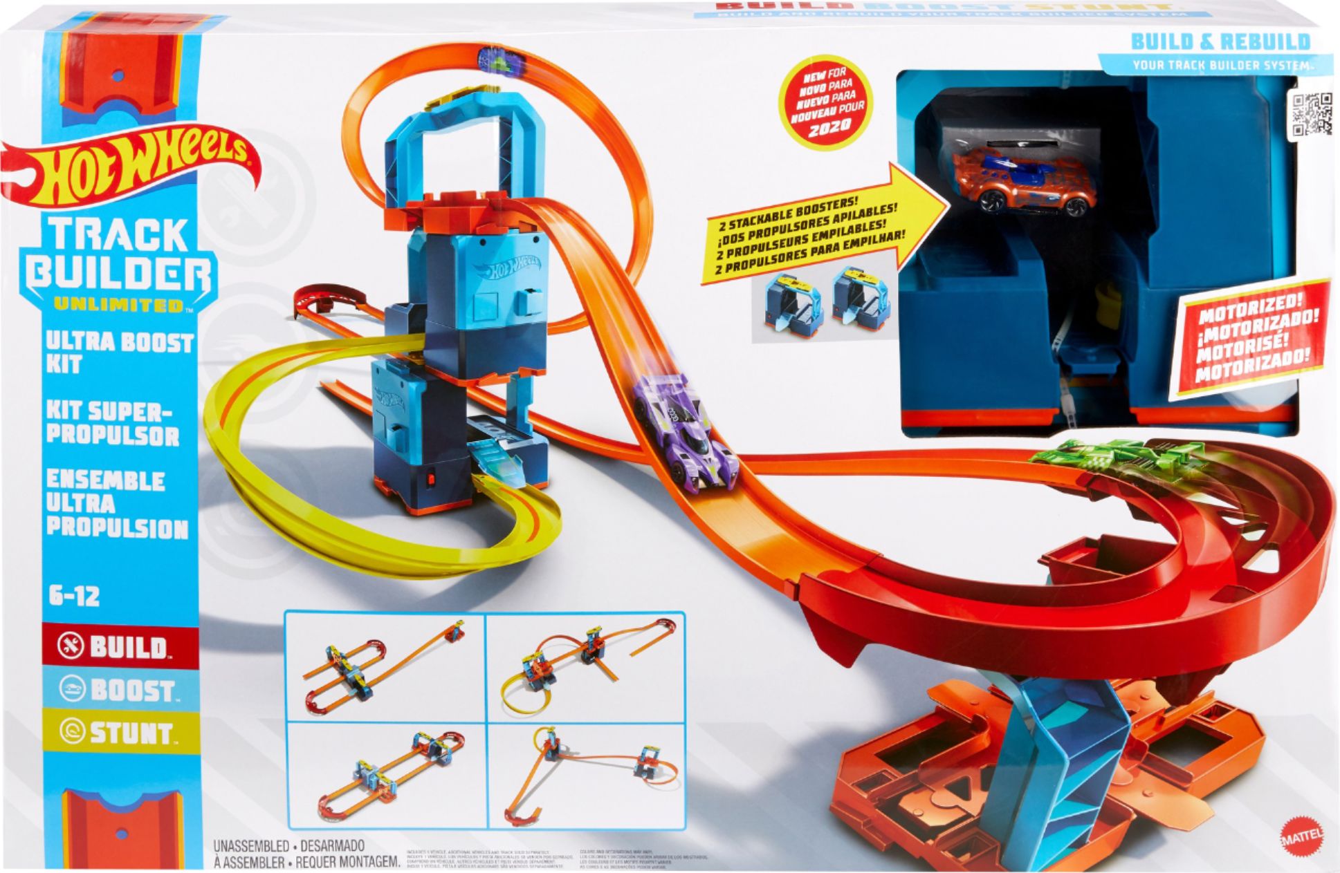 Kids Hot Wheels Racing Cars Race Track Set 2 Motorized Booster For Boys Gift 