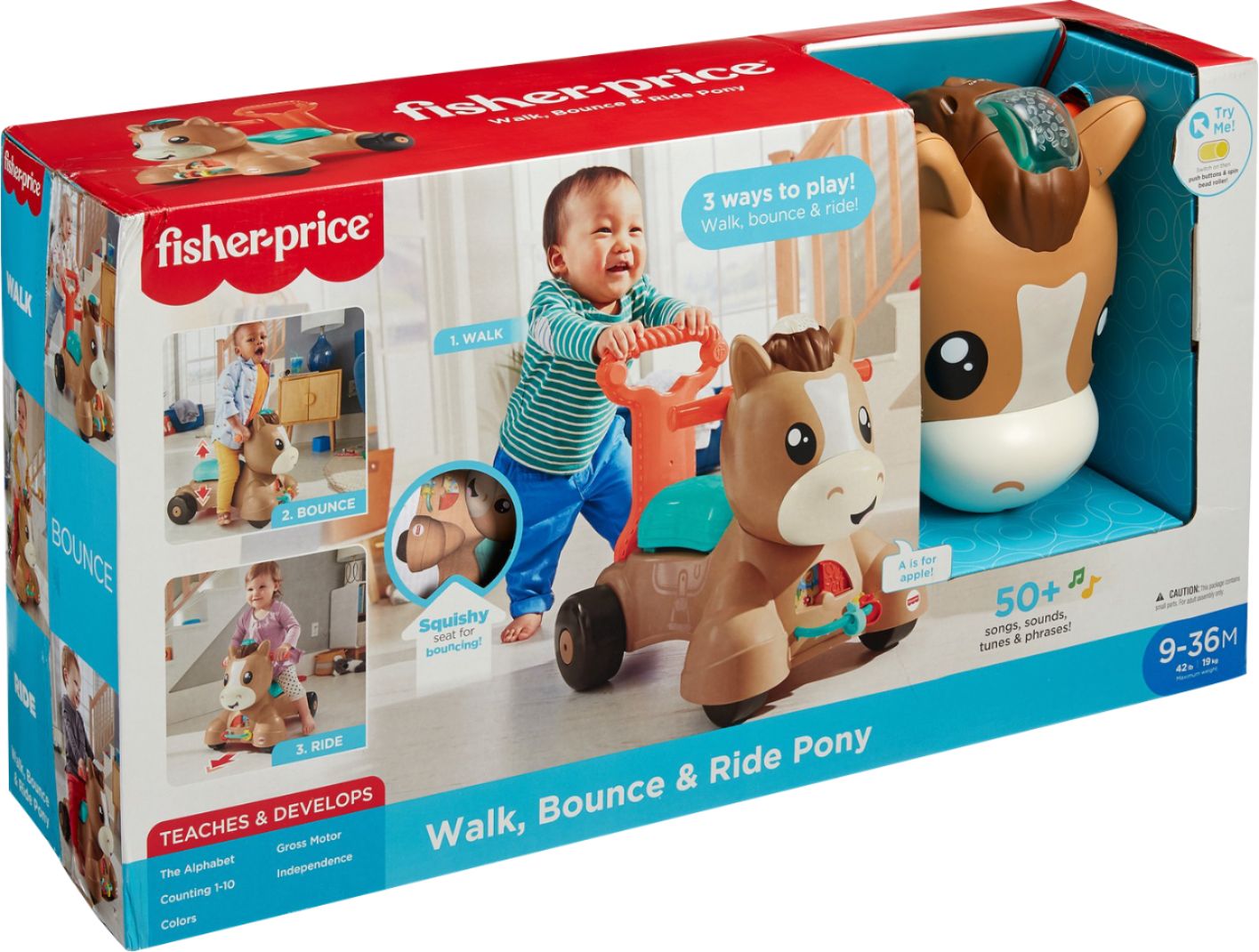 Left View: Fisher-Price Walk, Bounce and Ride Pony - Brown