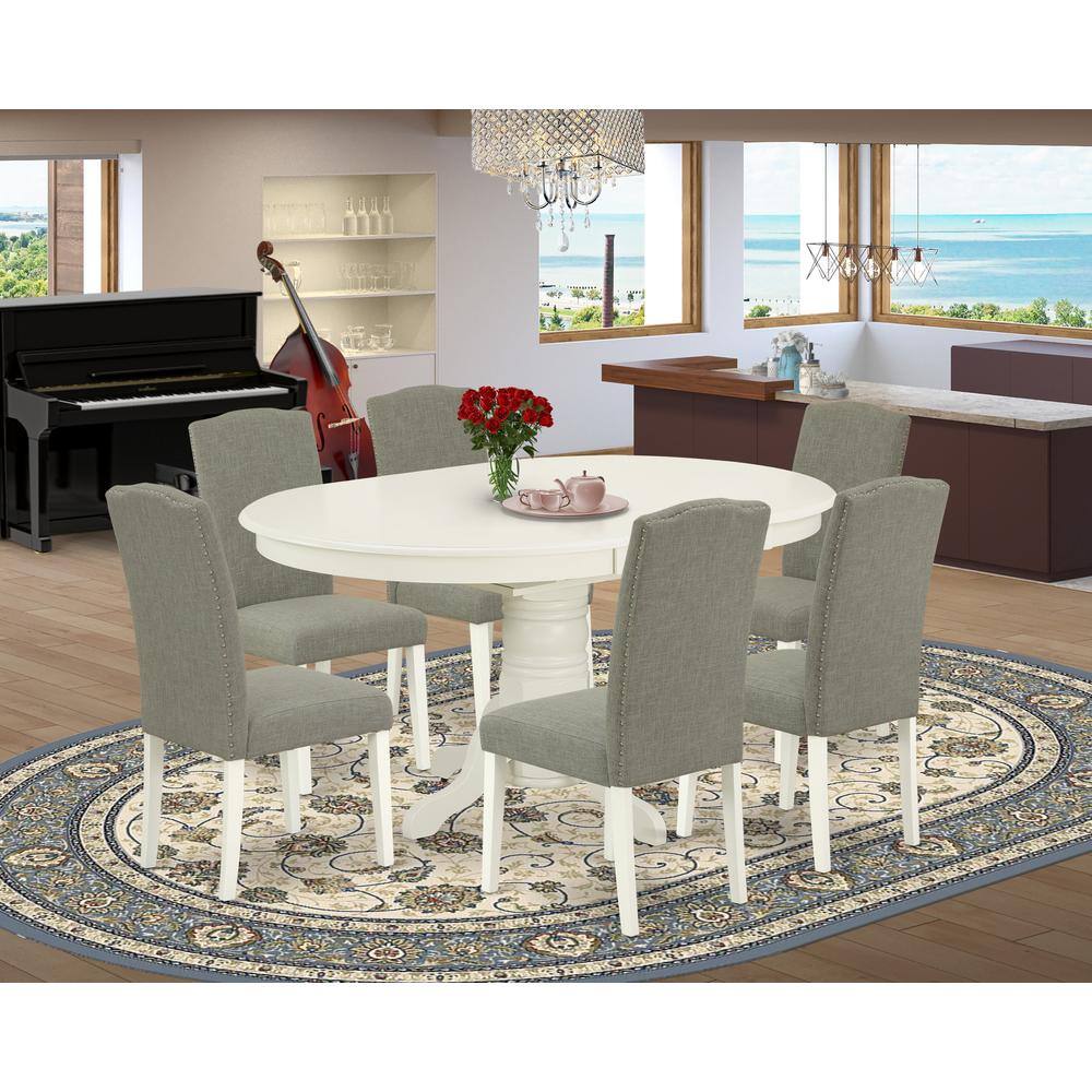 Left. East West Furniture - Dining Room Set Linen White - Brown.