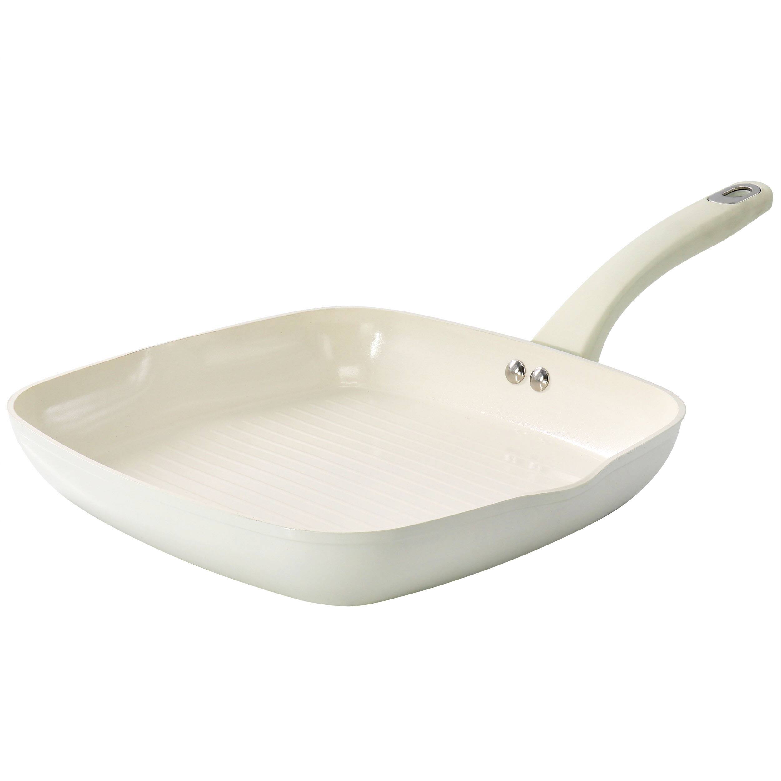 Front. Martha Stewart - Martha Stewart Everyday Rexford 10 Inch Ceramic Nonstick Aluminum Square Grill Pan in Linen - Linen.