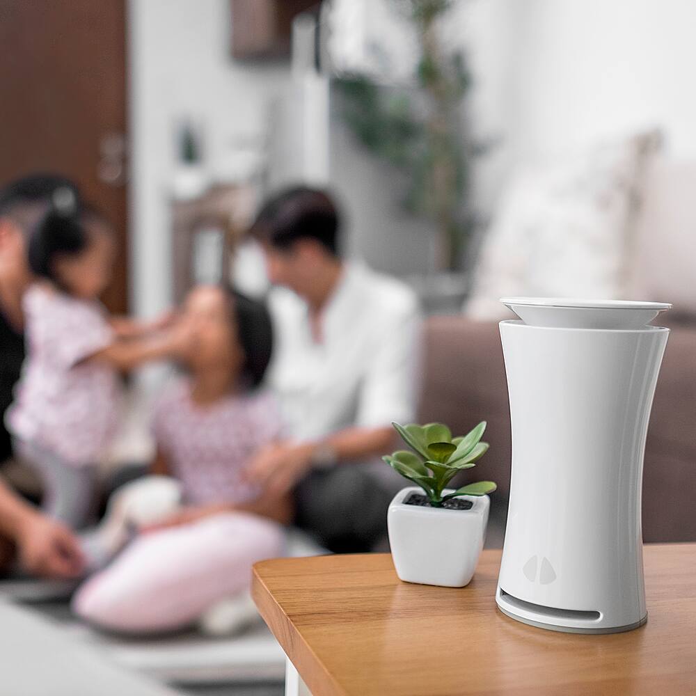 The only indoor smart air monitor with 9 sensors: Block Fumes, Avoid Allergies, Sleep Better, Nitrogen Dioxide 2.5, Temperature Limit Chemicals, PM2.5, Lessen Fatigue, Vocs, Carbon Monoxide, Alleviate Irriations, Sharper Focus, Ozone, Carbon Dioxide, Minimize Headaches, Deactivate Viruses, Prevent Molds, Virus Index, Air Pressure, Indicative Humidity.
