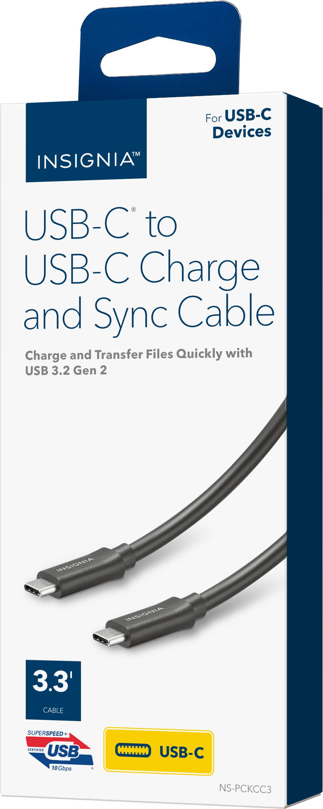 Insignia USB-C to USB-C Charge and Sync Cable - USB 3.2 Gen 2 - Charge and Transfer Files Quickly - 3.3 Feet - Black