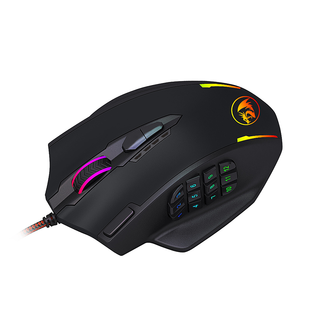 Left View: REDRAGON - M908 Impact Wired Laser Gaming Mouse with RGB Lighting - Black