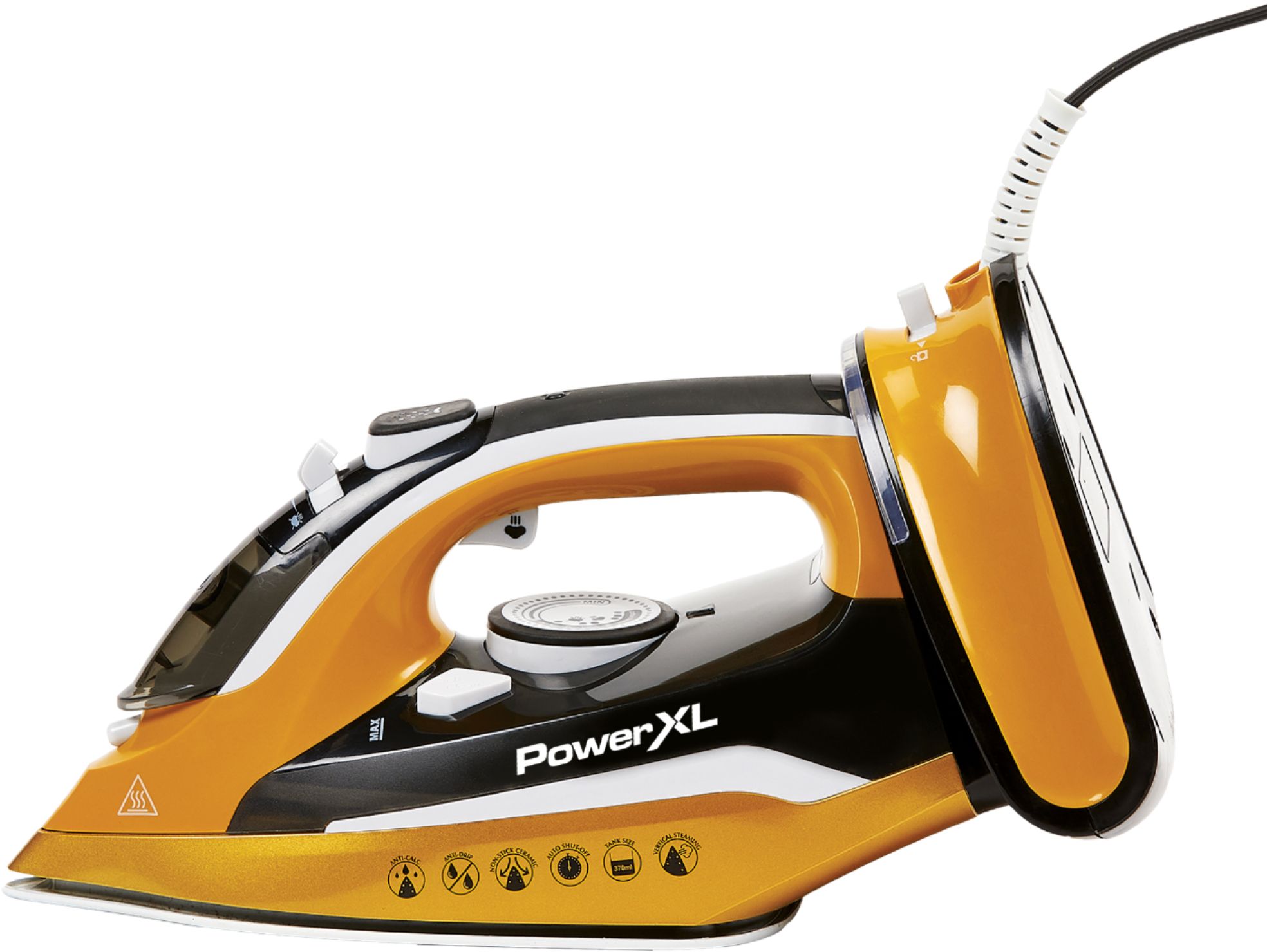 Left View: PowerXL - Cordless Iron and Steamer - Yellow