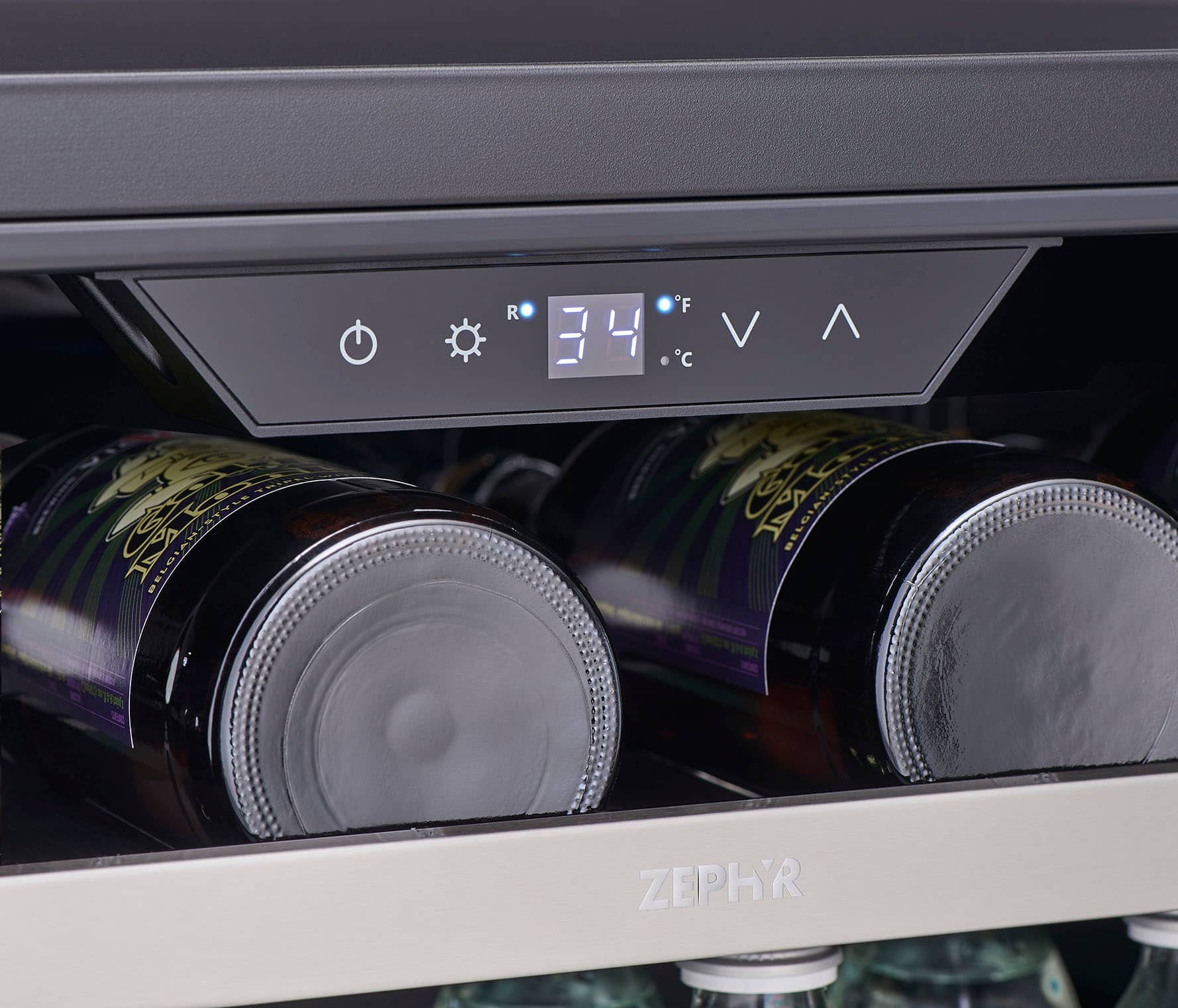 Zoom in on Alt View Zoom 18. Zephyr - Presrv 15 in. 4-Bottle and 64-Can Single Zone Beverage Cooler - Stainless Steel/Glass.