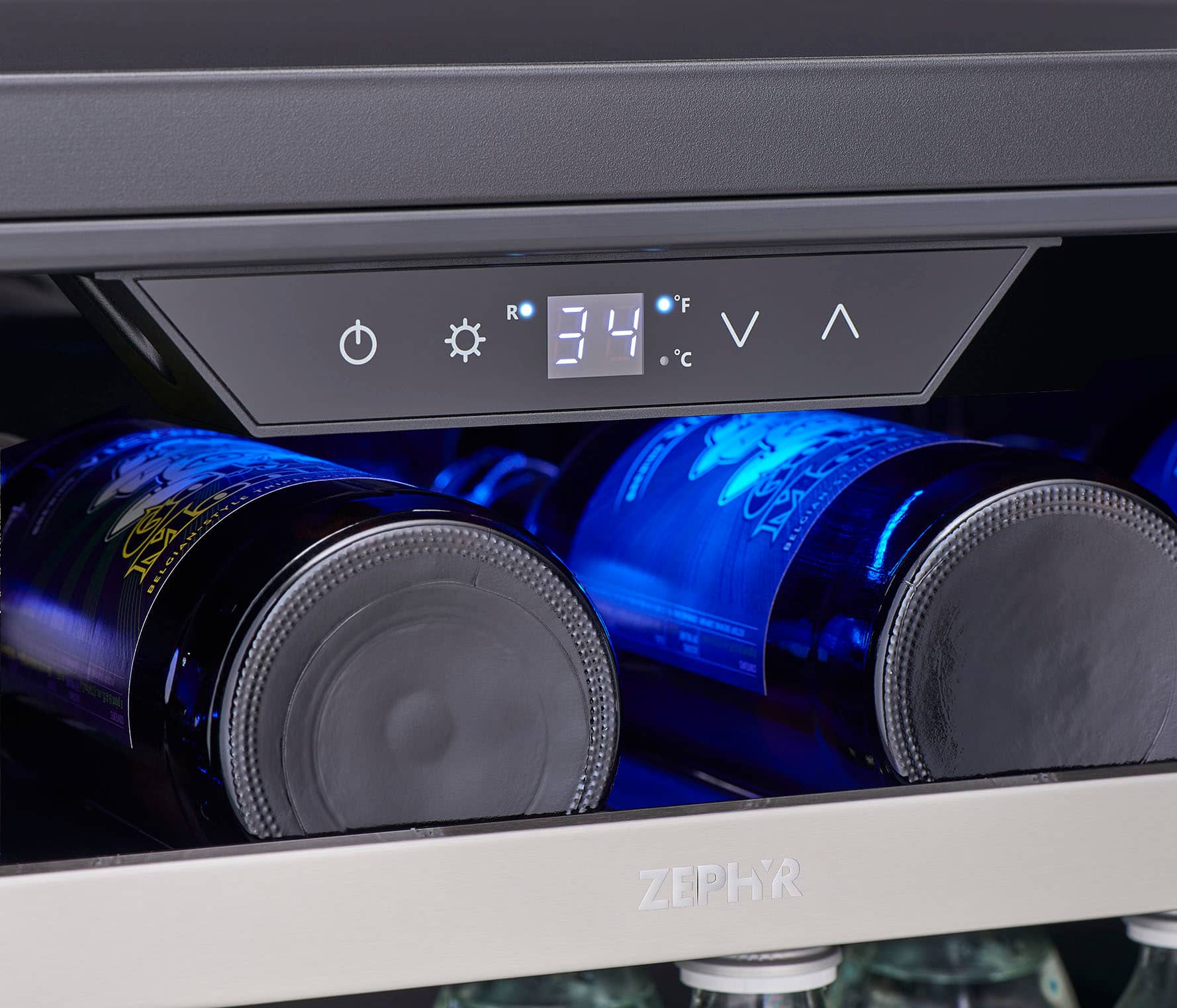 Zoom in on Alt View Zoom 22. Zephyr - Presrv 15 in. 4-Bottle and 64-Can Single Zone Beverage Cooler - Stainless Steel/Glass.