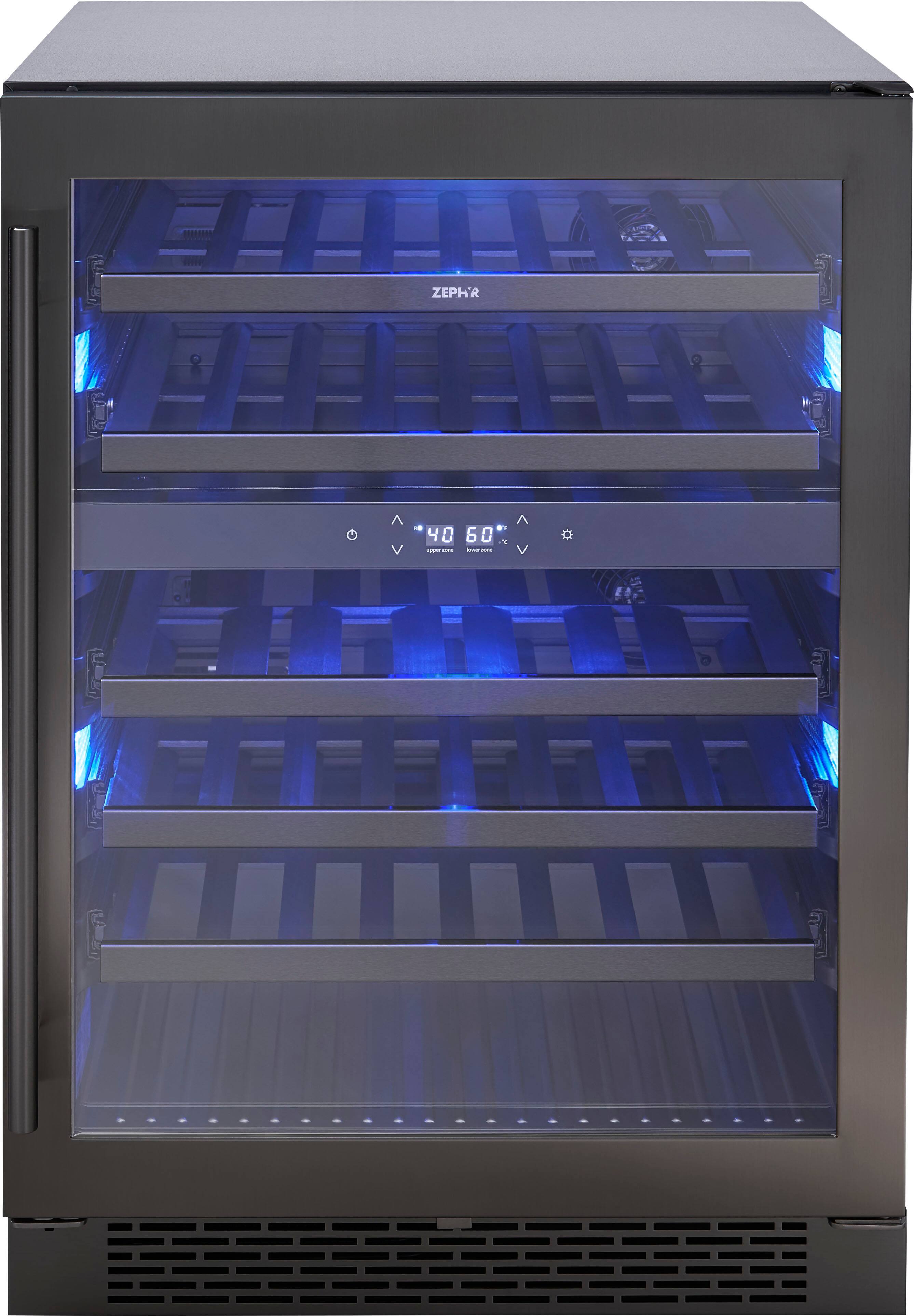 Angle. Zephyr - Presrv 24 in. 45-Bottle Dual Zone Freestanding/Built-In Wine Cooler - Black Stainless Steel.
