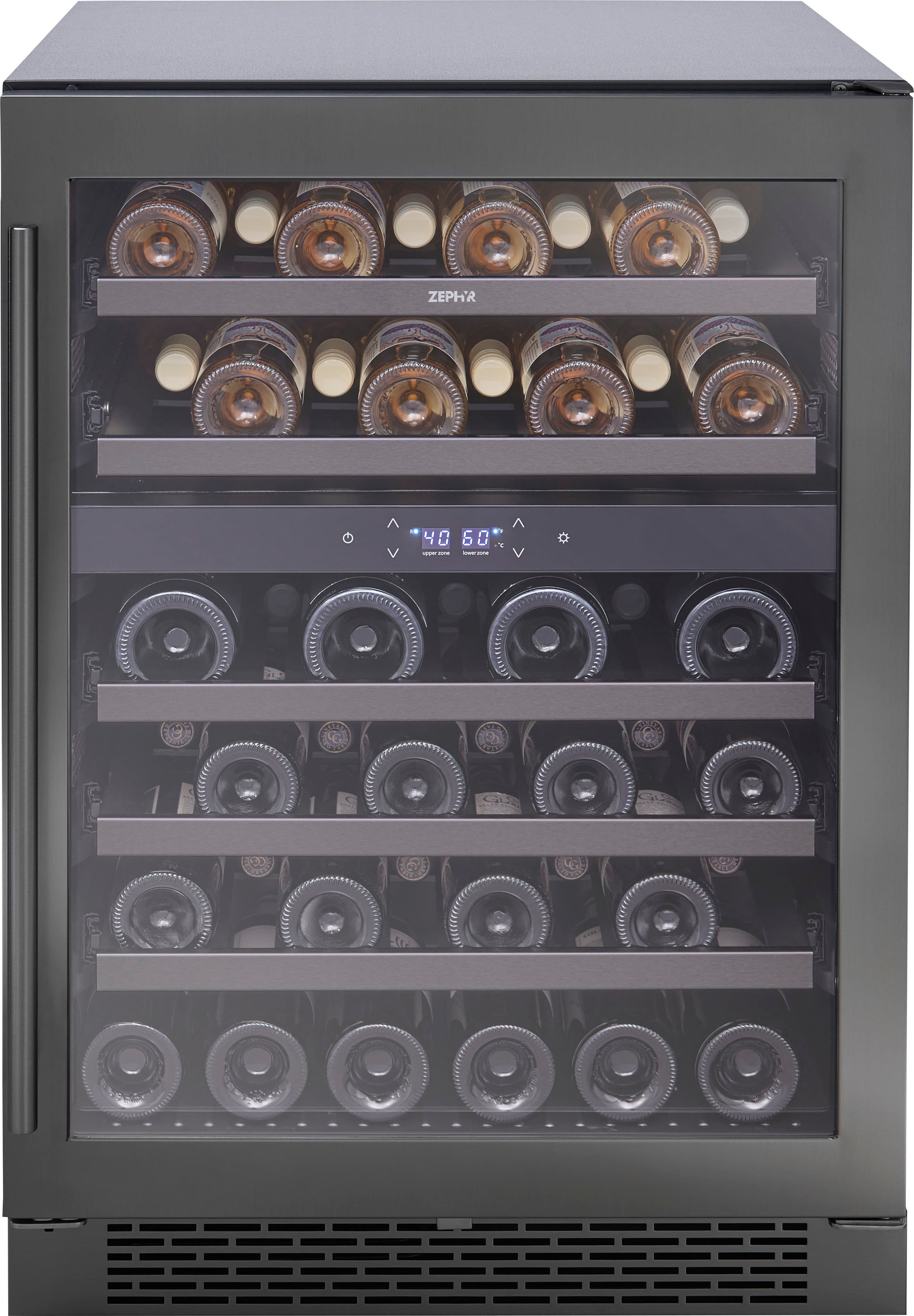 Zephyr - Presrv 24 in. 45-Bottle Dual Zone Freestanding/Built-In Wine Cooler - Black Stainless Steel - Front_Zoom